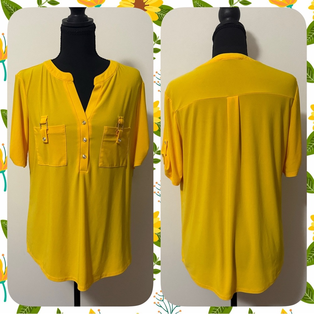 PerSeption Concept Yellow Women's Short Sleeve Blouse-Sz Medium